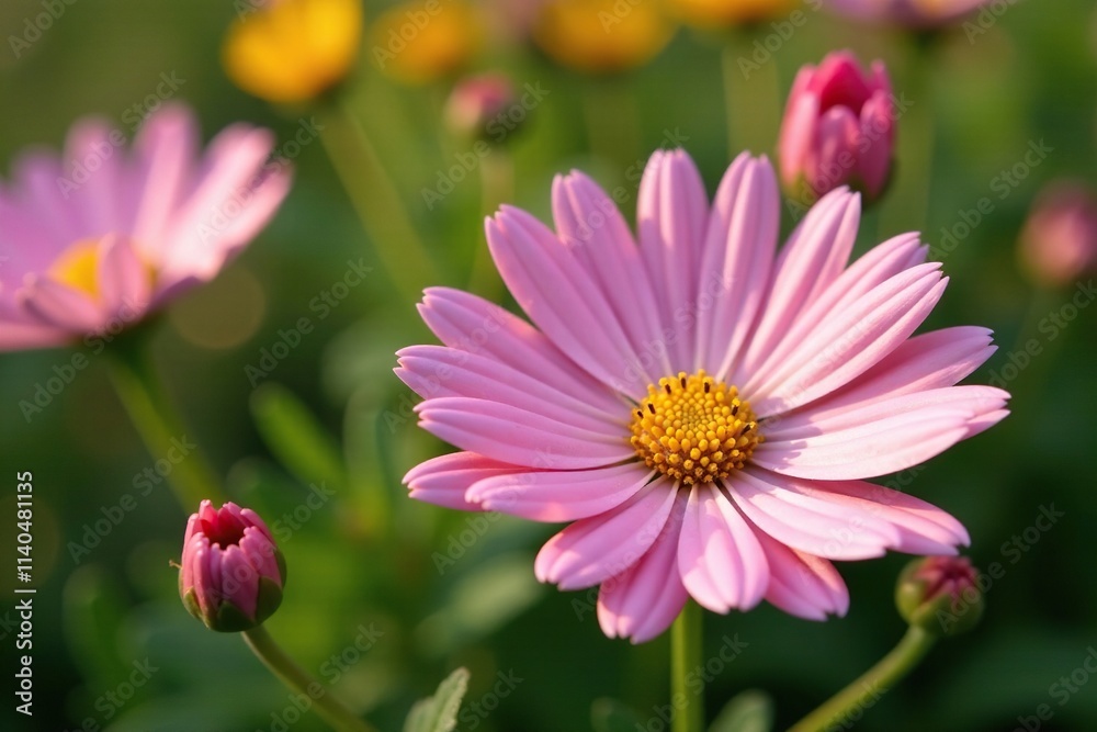 Soft pink petals with yellow centers, delicate white tips, wildflowers, pink wild daisies, Mexican fleabane Soft pink petals with yellow centers, delicate white tips, wildflowers, pink wild daisies, Mexican fleabane