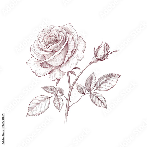 Beautiful rose line art sketch