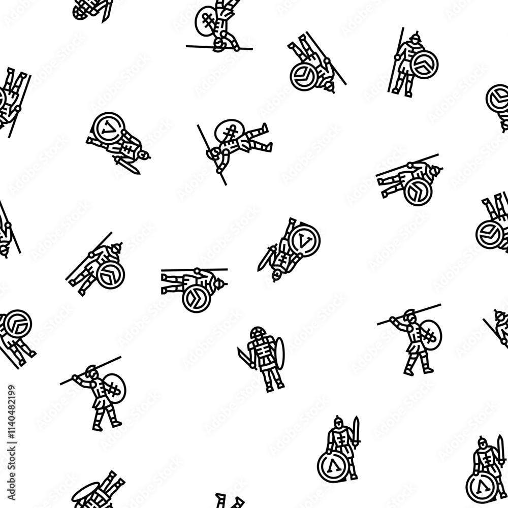 Fototapeta premium spartan warrior helmet roman vector seamless pattern thin line illustration