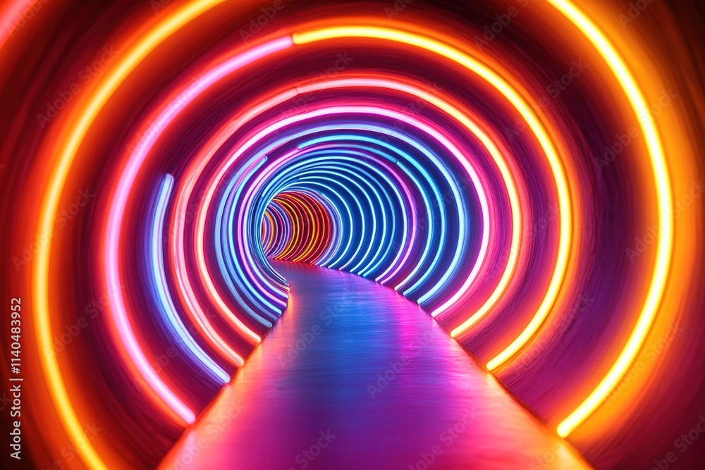 Vibrant neon light tunnel with swirling pattern Vibrant neon light tunnel with swirling pattern