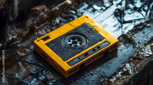 A retro-styled image of an old compact cassette.