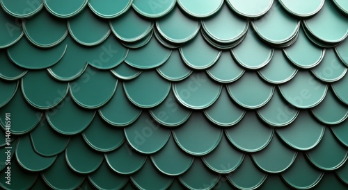 Vibrant green ceramic tiles arranged in a unique overlapping pattern on a wall