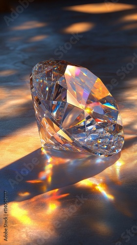 Sparkling crystal refracts light creating vibrant rainbow colors on a surface