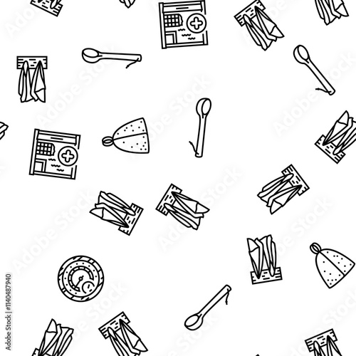 sauna bath spa relax steam room vector seamless pattern thin line illustration