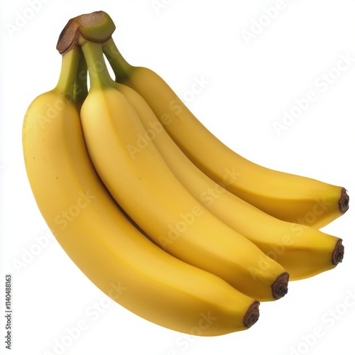 Fresh bunch of ripe bananas displayed on a clean white background for healthy...