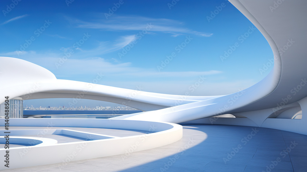 Abstract architecture scene with smooth curves. Abstract background with futuristic building in white and blue colors. Abstract architecture scene with smooth curves. Abstract background with futuristic building in white and blue colors.