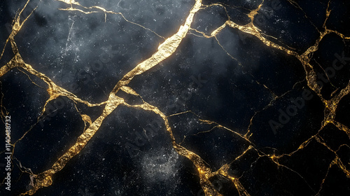 Abstract Gold Veins on Black Marble Background Illustration