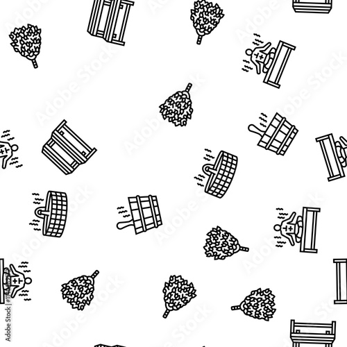 sauna bath spa relax steam room vector seamless pattern thin line illustration