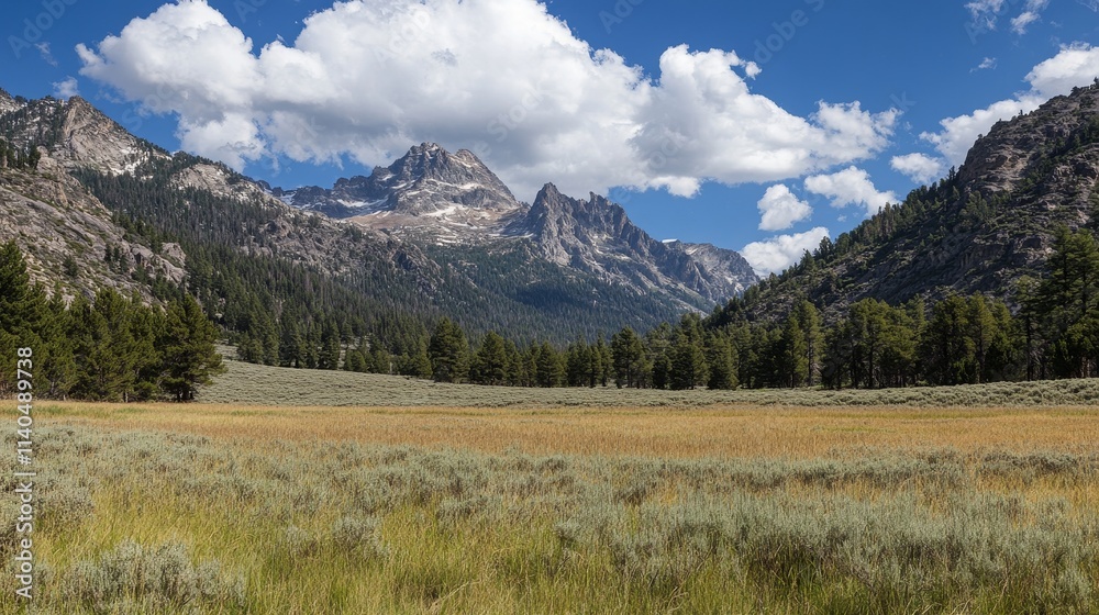 Scenic mountain landscape with grassy fields and clouds. Scenic mountain landscape with grassy fields and clouds.