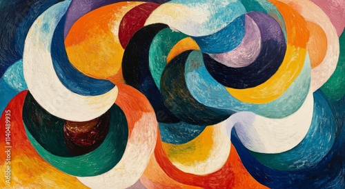 Vibrant abstract composition with bold colors and flowing shapes in contempor...