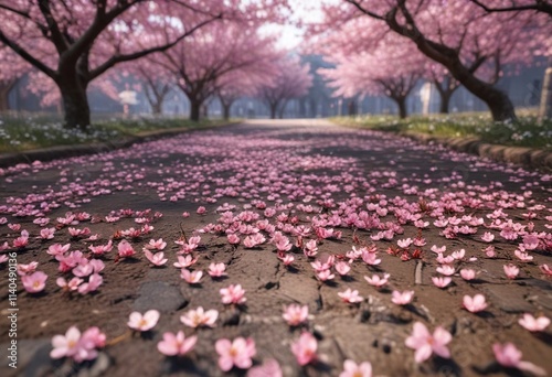 Cherry blossom flowers on the ground after blooming, drop, blossoming flowers, blossom details