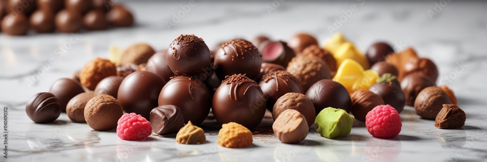 Chocolate truffles and other sweets on a marble surface , rich, chocolate, sweets