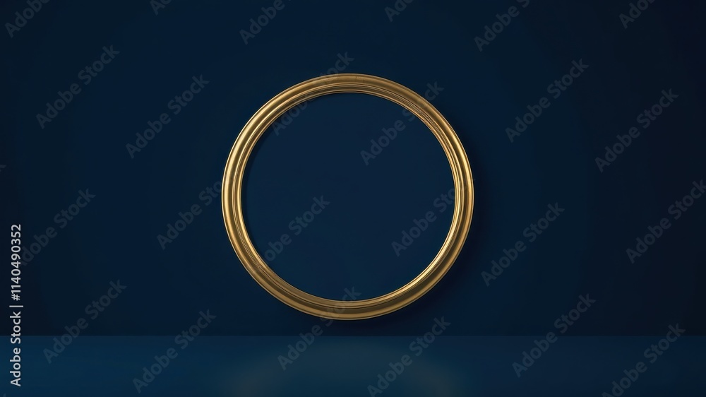 Elegant Gold Circular Frame Against Deep Blue Background Elegant Gold Circular Frame Against Deep Blue Background