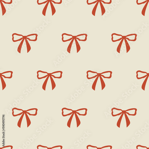 Seamless pattern with abstract vintage red bows. Vector flat background with ribbon bowknots in retro style. Coquette and ballet core. Holiday, christmas, valentines day clipart