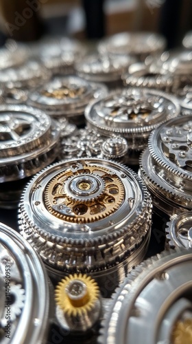 Collection of precision machined gears in an industrial manufacturing facility