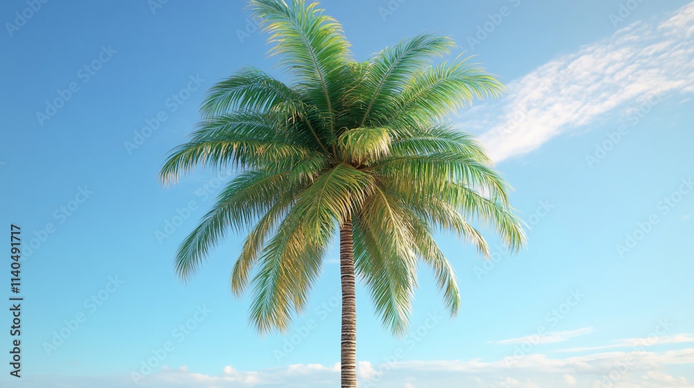 Lush green coconut palm tree against a clear blue sky. Lush green coconut palm tree against a clear blue sky.