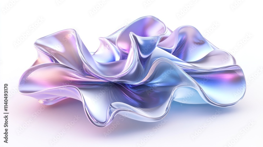 Iridescent flowing fabric with pastel hues on white. Iridescent flowing fabric with pastel hues on white.