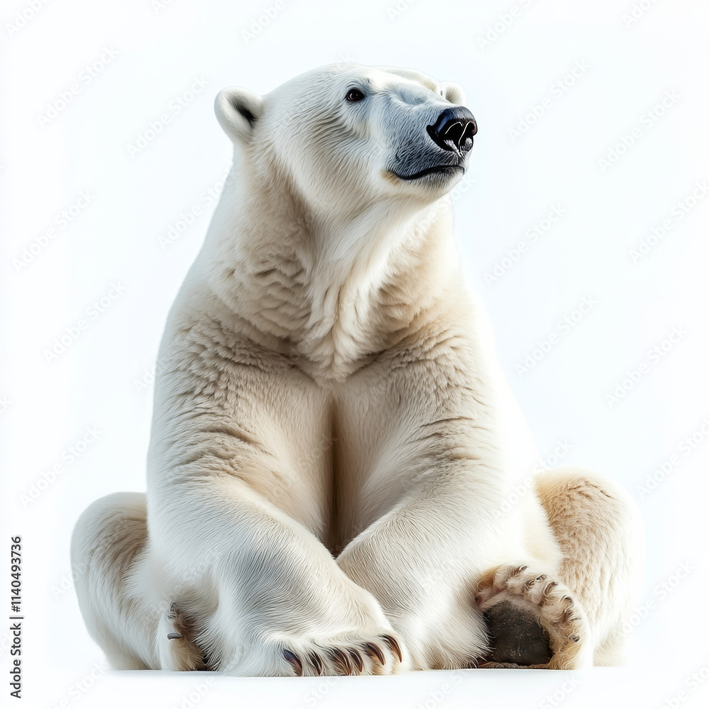 Fototapeta premium majestic polar bear sitting gracefully, showcasing its thick white fur and strong physique. serene expression captures beauty of this magnificent creature in tranquil setting