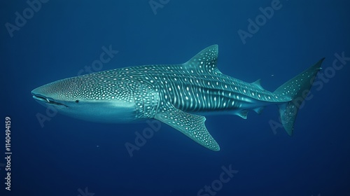 Swimming shark gliding through sunlit ocean waters in serene underwater lands...