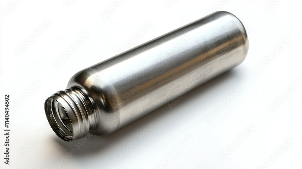Water bottle: A stainless steel water bottle with a screw cap on a white background. Water bottle: A stainless steel water bottle with a screw cap on a white background.
