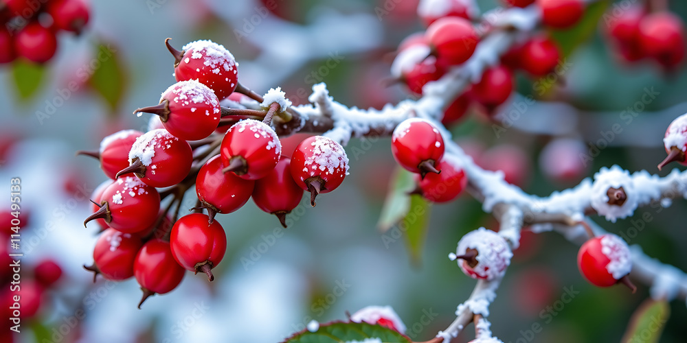 Frosted Rosehips on a Bush - Vibrant red popping against white snow. backdrop background digital art crisp oilpinting minimalist sharp details funny background copyspace Frosted Rosehips on a Bush - Vibrant red popping against white snow. backdrop background digital art crisp oilpinting minimalist sharp details funny background copyspace