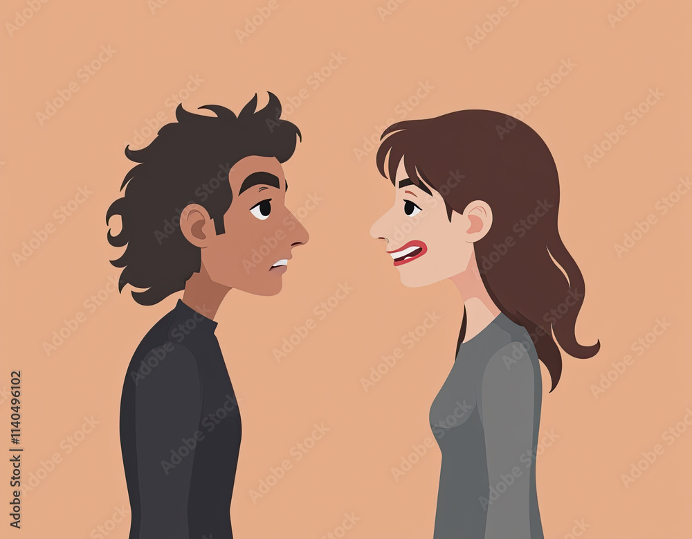 向かい合うコミカルな表情の男女 ぼーっとしている マヌケ顔 Man and woman with comical expressions facing each other, spaced out, mannequin face. 向かい合うコミカルな表情の男女 ぼーっとしている マヌケ顔 Man and woman with comical expressions facing each other, spaced out, mannequin face.