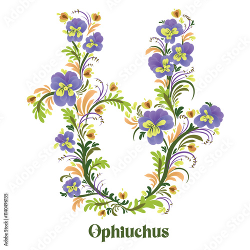 Ophiuchus. Zodiac sign flower stylized in vector. 