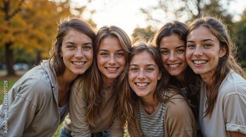 Group of multiethnic young people having fun outdoors and smiling at the camera