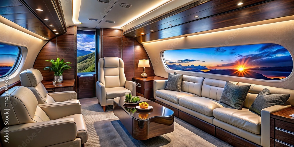 Luxury Private Jet Interior: Watching TV in First Class - High-End Air Travel Experience Luxury Private Jet Interior: Watching TV in First Class - High-End Air Travel Experience