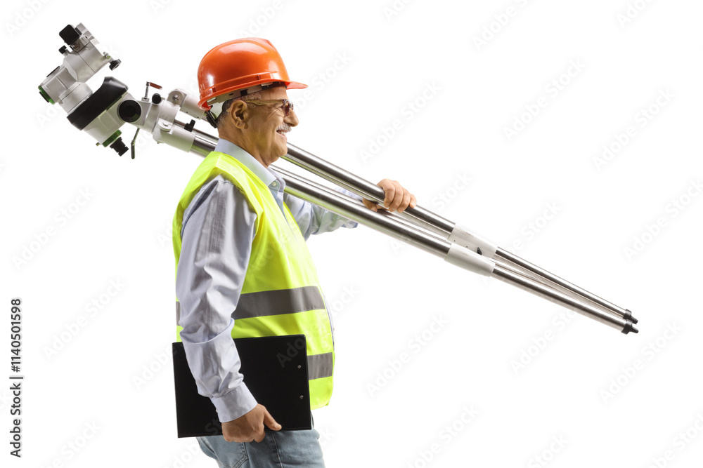 Engineer walking and carrying measuring instrument Engineer walking and carrying measuring instrument