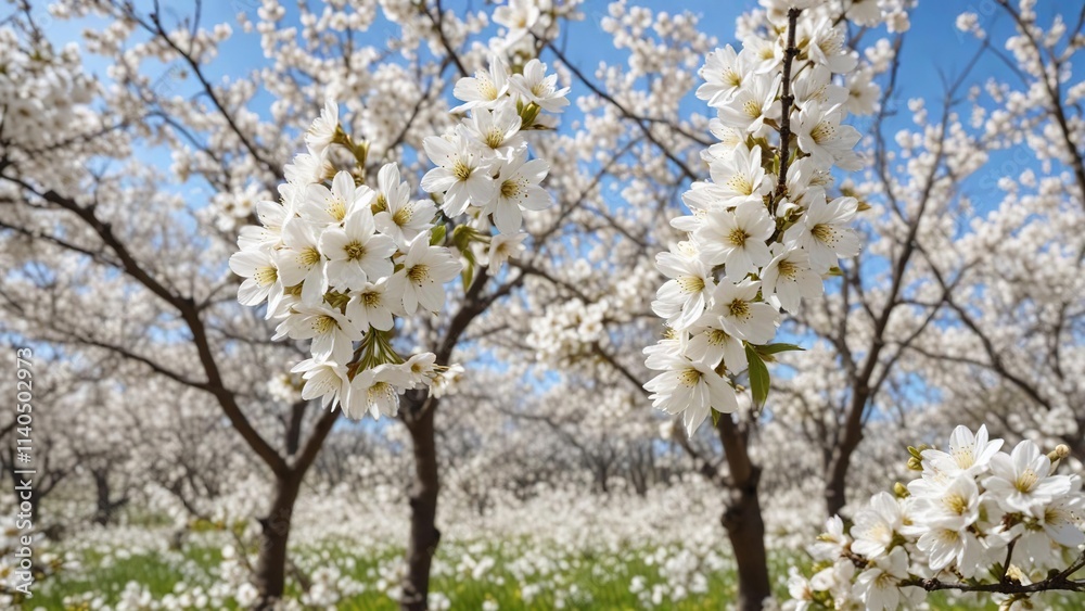 A field of white cherry blossoms in full bloom, flowers, blossom A field of white cherry blossoms in full bloom, flowers, blossom