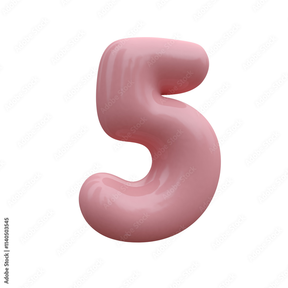 Pink bubble font. Inflated alphabet 3D ballon letters and numbers. Vector set. Vector illustration