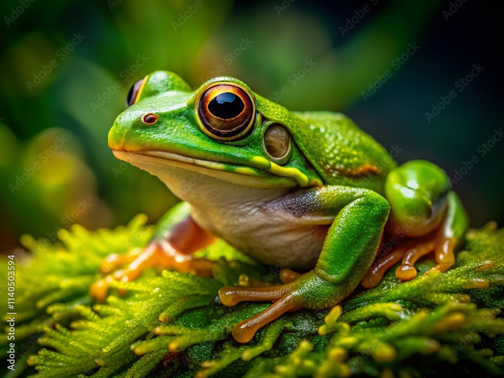 Macro Frog Top View, Isolated Amphibian Photography, Close Up Green Frog, Detailed Texture, Nature Wildlife Image Macro Frog Top View, Isolated Amphibian Photography, Close Up Green Frog, Detailed Texture, Nature Wildlife Image