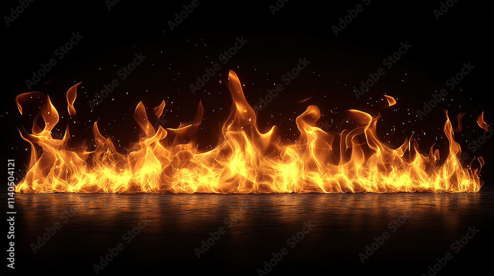 Burning fire flames creating a bold and powerful visual on black Burning fire flames creating a bold and powerful visual on black
