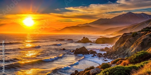 Sunset over California coast