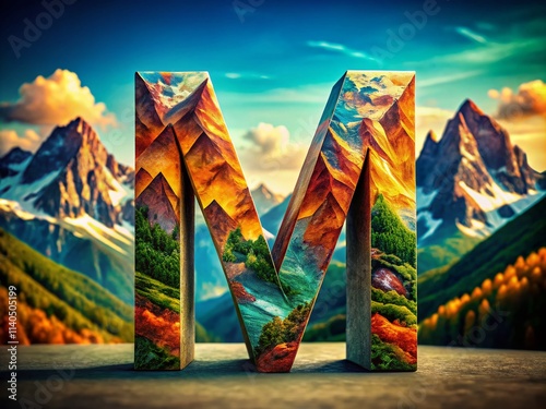 Macro Mountain Letter M Logo Photography - Extreme Close-up, Detailed Texture, Nature Branding photo