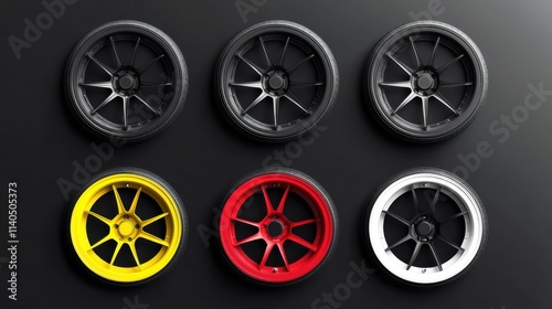 An isolated background emphasizes the stylish and modern look of these tyre designs.