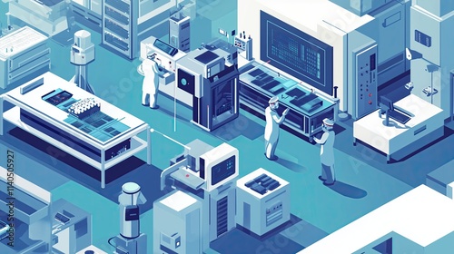 Cybersecurity in Semiconductor Manufacturing: Conceptual illustration depicting the intricate security measures in microchip production. 