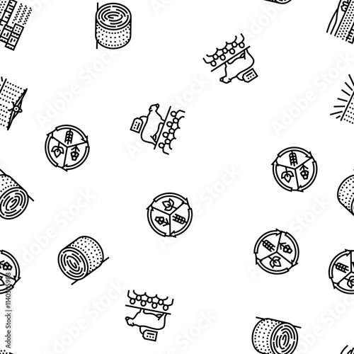 farmer farm agriculture field man vector seamless pattern thin line illustration