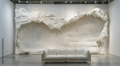 Modern interior design featuring textured wall with contemporary sofa in brig...