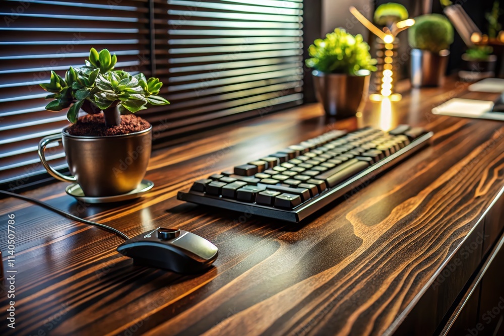 Macro Photography Dark Modern Office Desk - Closeup Minimalist Workspace Details Macro Photography Dark Modern Office Desk - Closeup Minimalist Workspace Details