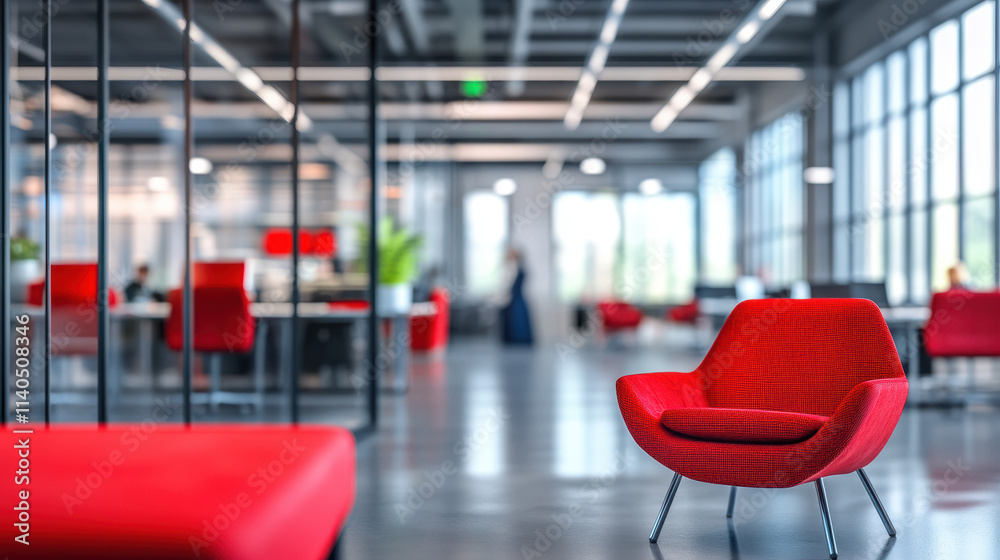 Modern Office Space with Glass Windows and Red Accents Modern Office Space with Glass Windows and Red Accents
