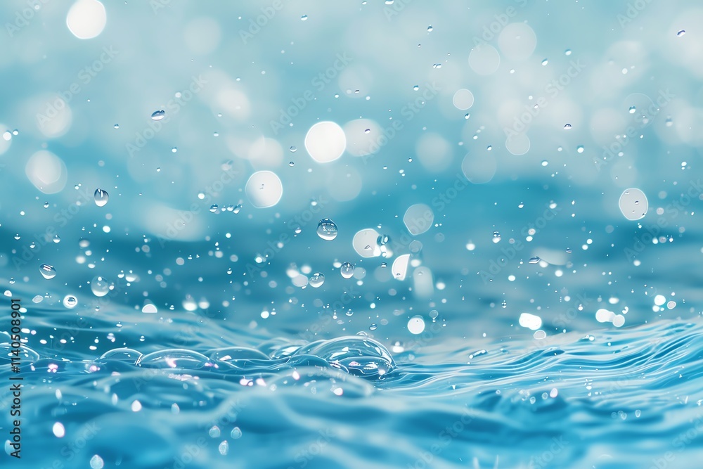 Captivating water droplets create a mesmerizing effect on a vibrant blue surface, perfect for backgrounds and nature themes.