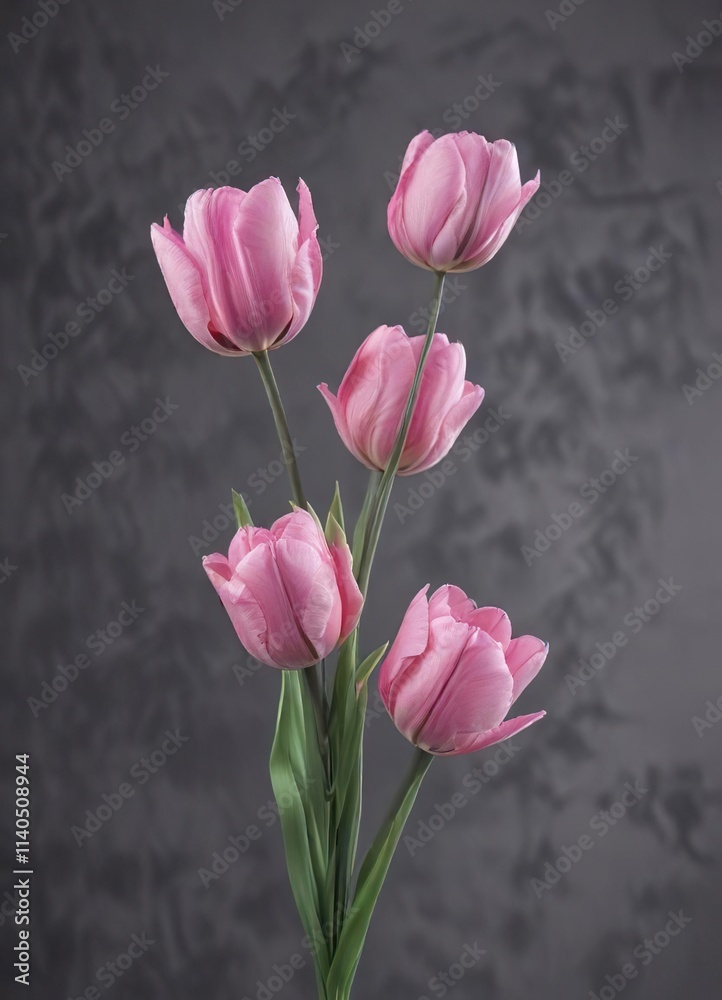 Obraz premium delicate pink tulip stems entwined with thin wire, flowers, nature