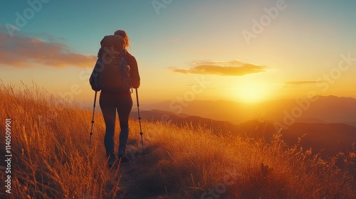 Adventurer hiking along a coastal trail with vibrant blue waters in the backg...