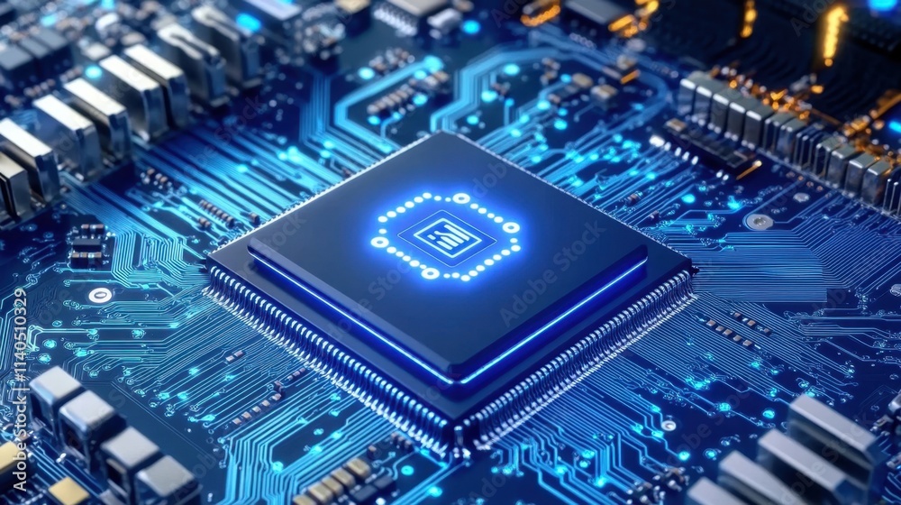 Fototapeta premium Electronic components highlighting AI and blockchain technology.