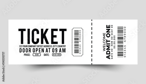 Premium Admit One Ticket Template – Perfect for Concerts, Parties, and Festivals on a Clean White Background