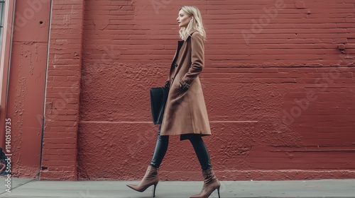 Elegant fashion design showcase featuring mocha mousse inspiration on urban streets modern aesthetic street view