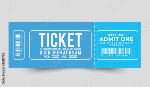 Premium Admit One Ticket Template – Perfect for Concerts, Parties, and Festivals on a Clean White Background
