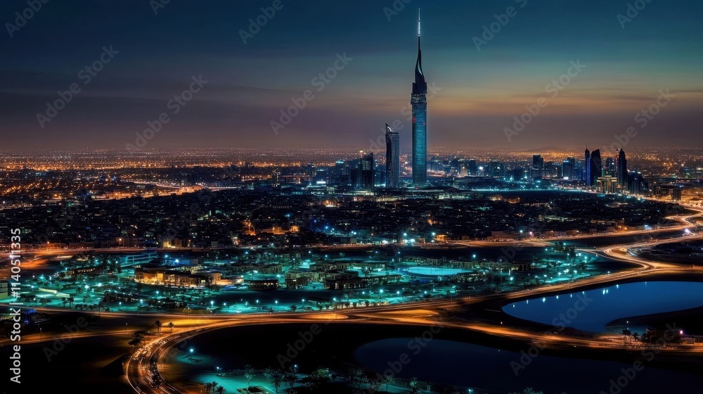 Fototapeta premium Stunning night view of Saudi Arabia's skyline.
